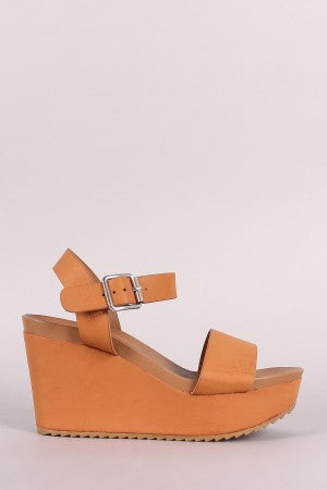 Bamboo One Band Ankle Strap Lug Sole Platform Wedge