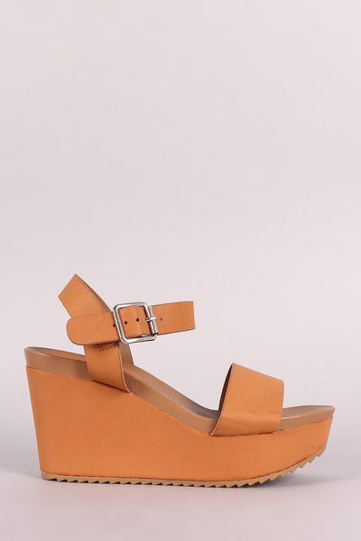Bamboo One Band Ankle Strap Lug Sole Platform Wedge