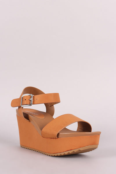 Bamboo One Band Ankle Strap Lug Sole Platform Wedge