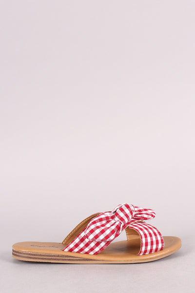 Qupid Knotted Bow Accent Cross Band Slide Flat Sandal