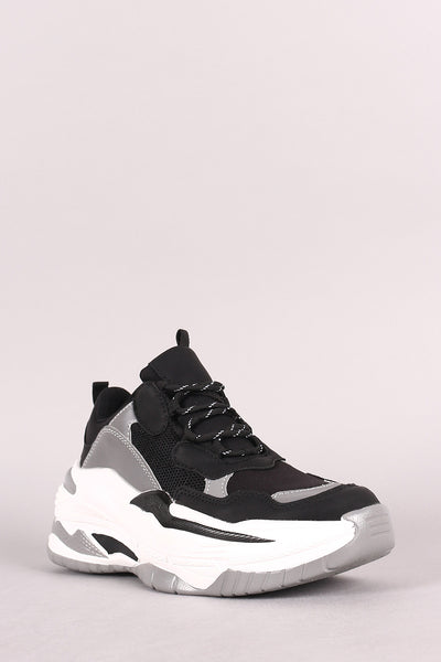 Lace Up Reflective Panel Embossed Detailed Sole Sneaker